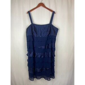 SL Fashions Women's 22W Blue Tiered Cocktail Midi Dress Ruffles Beaded Y2K Party